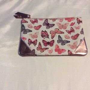 Ipsy Makeup Cosmetic Bag Zip Up Butterfly Faux Leather Travel Bag New 7” x 5”